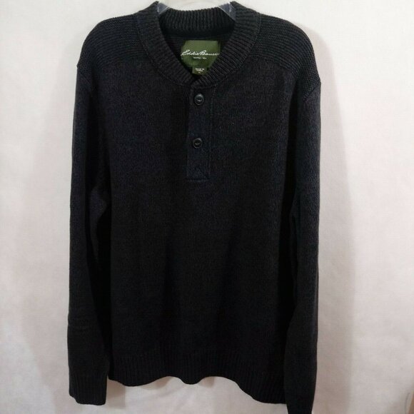 EDDIE BAUER MEN'S PULL-OVER SWEATER SIZE XL DARK GREY 3/4 BUTTONS FRONT CLOSURE - Picture 1 of 8